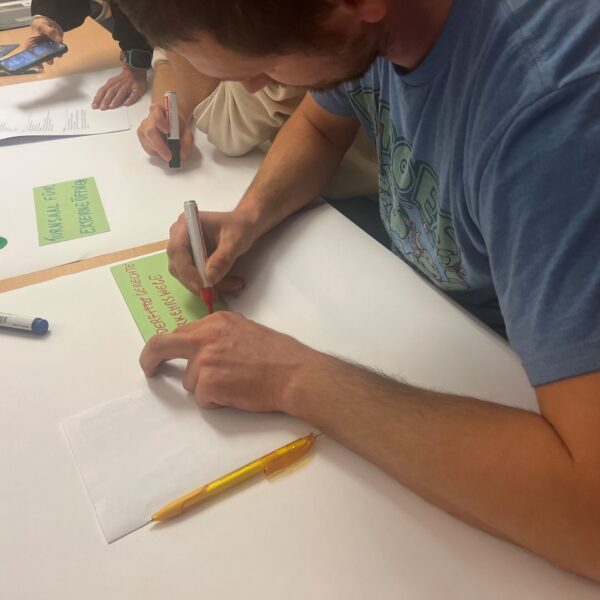 Die Kernteamgruppe beschäftigte sich in diesem Workshop ausführlich mit den Ergebnissen des Bürgercafés und formulierte daraus einen Visionssatz sowie Leitziele für die einzelnen Themenschwerpunkte.